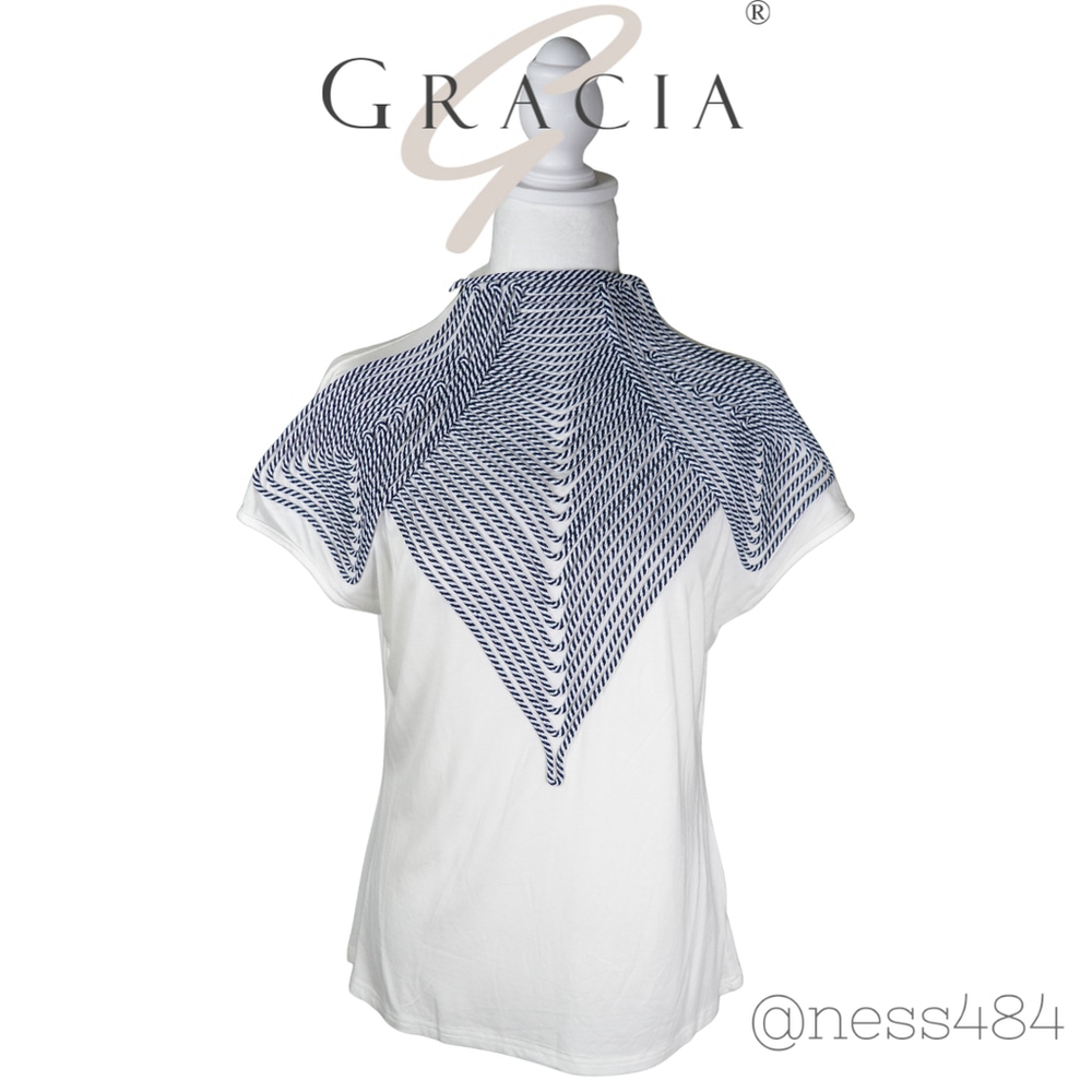 Gracia White and Blue Short Sleeve Tee